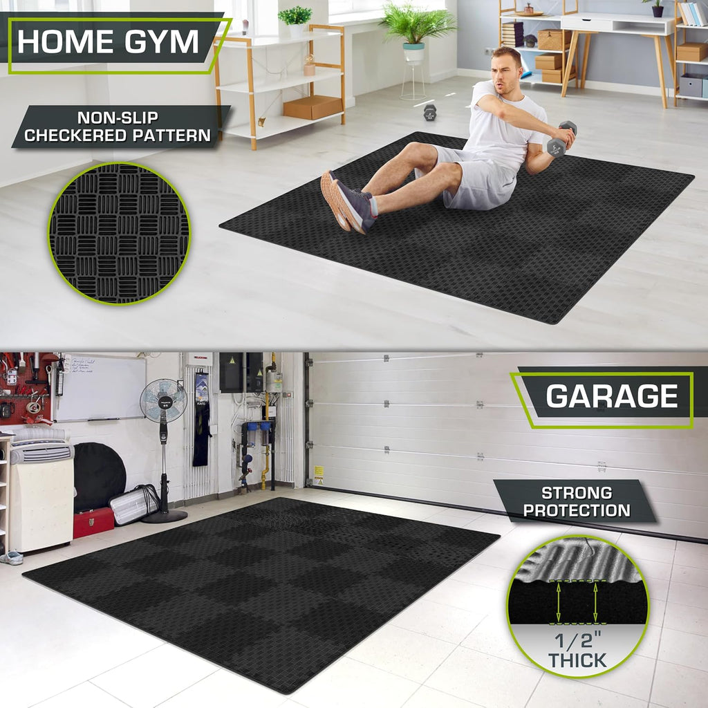 ProsourceFit Exercise Puzzle Mat - Non-Slip EVA Foam Gym Tiles | Shock Absorbing, Checkered Design, 36 SQ FT