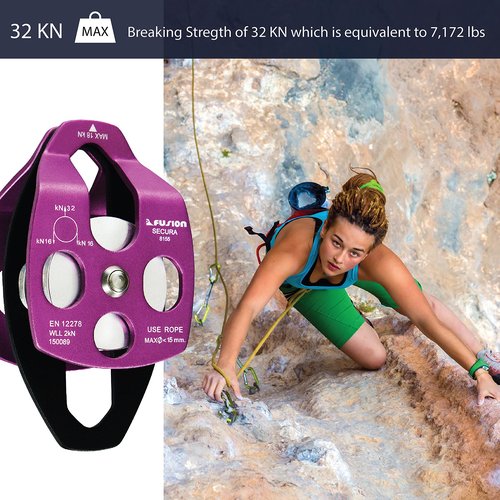 Fusion Climb Lightweight and Durable Aero Space Aluminum Alloy Double Pulley Swing Plate 32kN for Progress Capture System Rigging Hauling Rescue Arborist Tree Climbing
