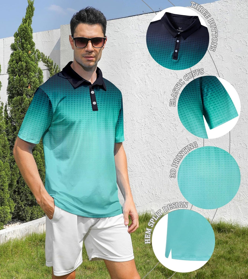 uideazone Men's Golf Shirt - Moisture-Wicking Dry Fit Athletic Polo | 3D Print Short Sleeve