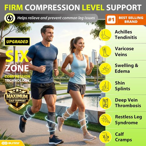 BLITZU Calf Compression Sleeve for Men & Women Footless Compression Socks Support Runners Leg Sleeve Shin Splints Pain Relief