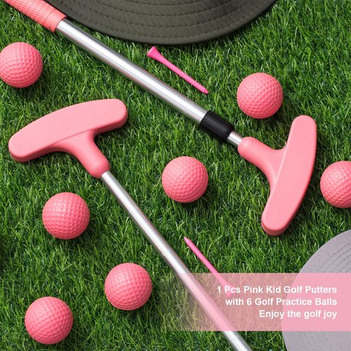Libima Pink Golf Putter for Kids Adjustable Golf Clubs Right or Left Handed Putter with 6 Pink PU Balls for Teen Girls Junior Beginners Indoor Outdoor Green Club Practice