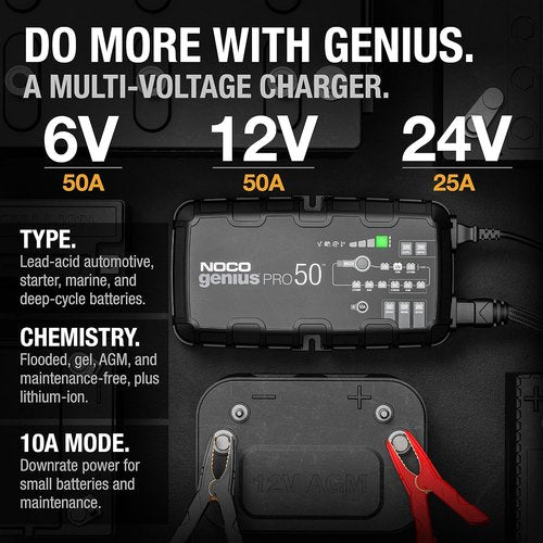 NOCO GeniusPRO50 Smart Battery Charger | 50A 6V/12V/24V Maintainer & Desulfator with Overcharge Protection