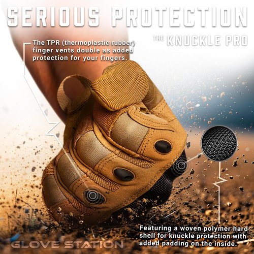 Glove Station Touchscreen Utility Gloves for Men - Hard Knuckle Protection for Motorcycle & Outdoor Work | Tan, Medium