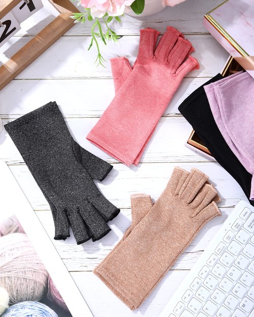 SATINIOR 5 Pairs Arthritis Compression Gloves Fingerless Compression Glove Pain Relief Glove for Arthritis Men Women(Medium)