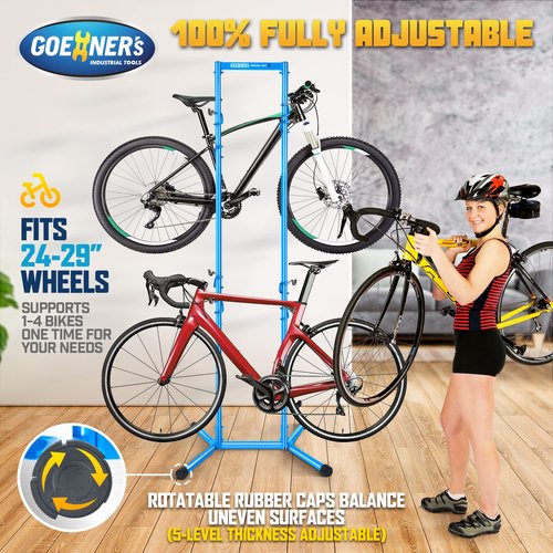 GOEHNER's 4 Bike Storage Rack Garage (Max. 240LBS), 4 Bicycle Indoor Standing Bike Rack, Height Adjustable for Road Mountain Bicycles