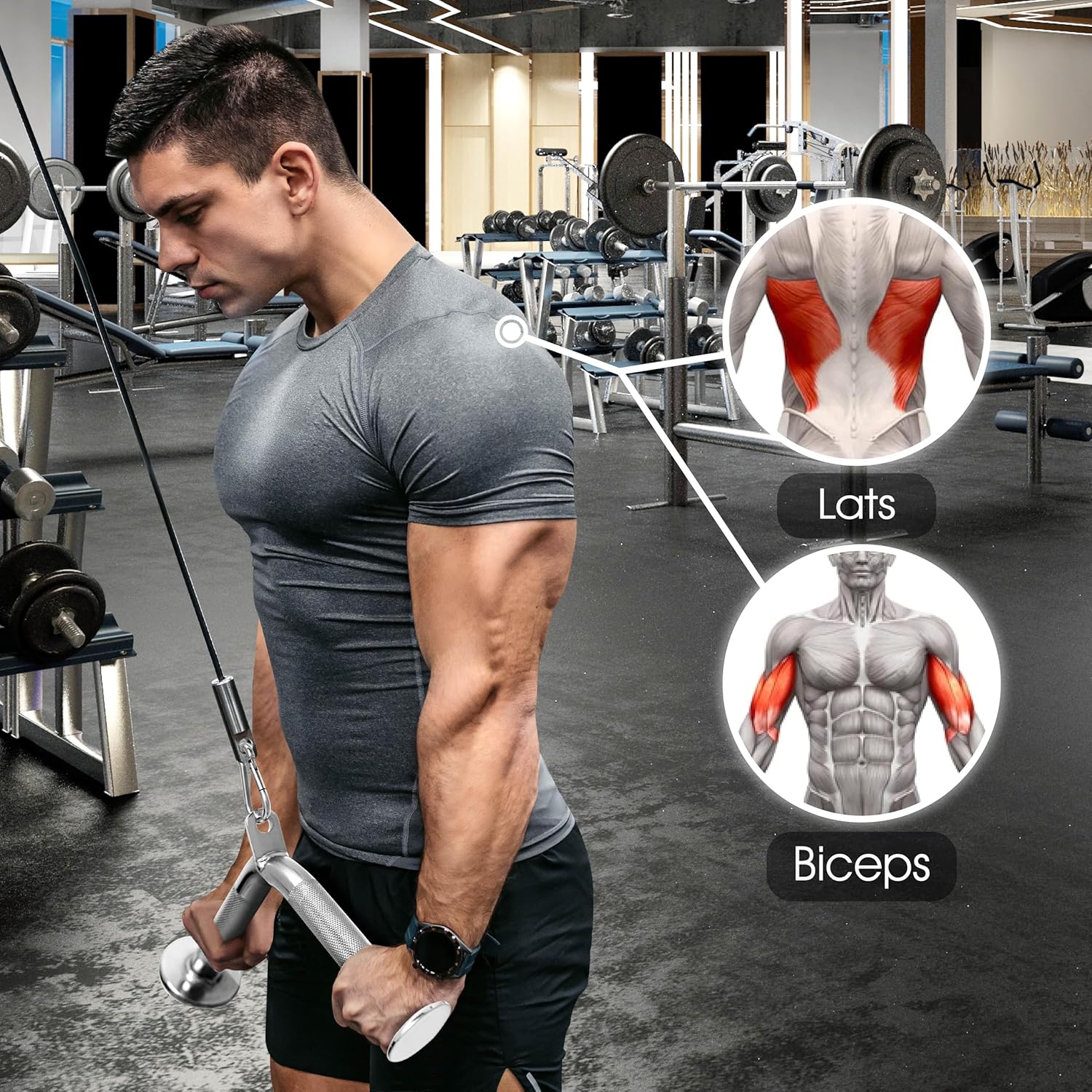 Yes4All Cable Machine Attachment - Versatile Row Handles & Tricep Rope | Supports 880 LB for Home Gym