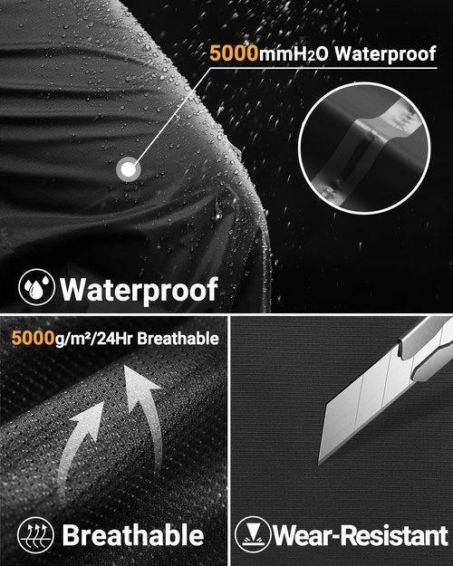33,000ft Men's Rain Pants Full Zip Waterproof Pants Breathable Rain Over Trousers for Outdoor Hiking Golf Work Black