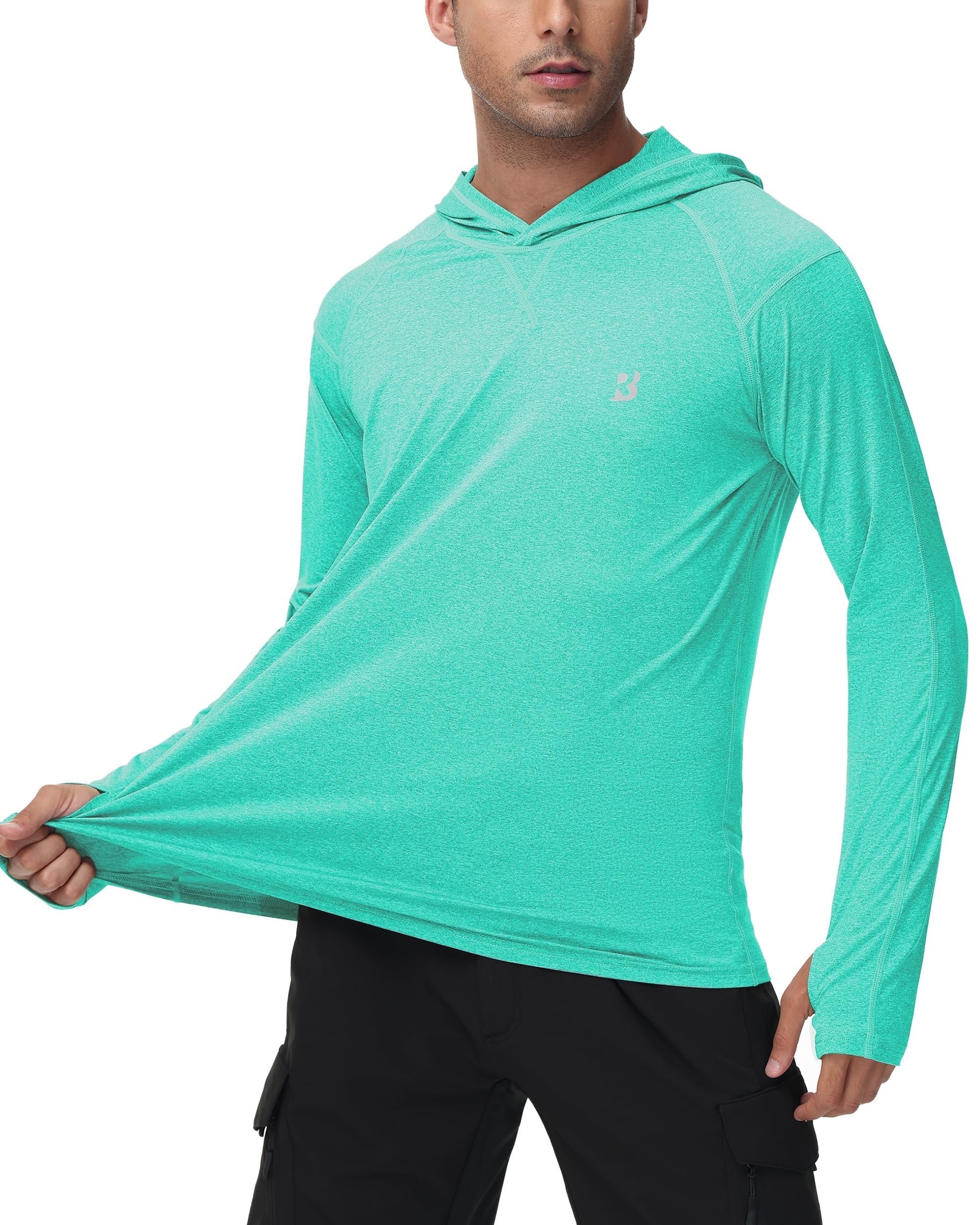Roadbox Mens UPF 50+ Fishing Shirts - Long Sleeve UV Sun Protection Hoodie Outdoor Hiking Shirts for Sports Running