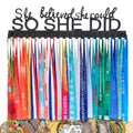Goutoports Medal Holder Display Hanger Rack Frame for Sport Race Runner - She Believed She Could - Sturdy Black Steel Metal Over 60 Medals Easy to Install
