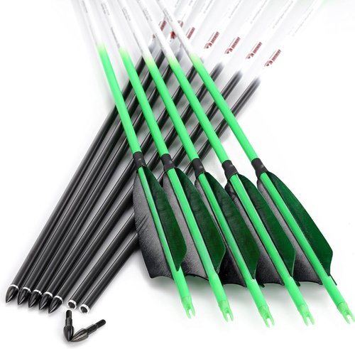 Linkboy Archery Carbon Arrows Hunting Practice Target Arrows Fluorescent with Removable Tip for Compound Recurve Long Bows, Spine 250 300 340 400 500 600 700 800, Pack of 6/12PCS