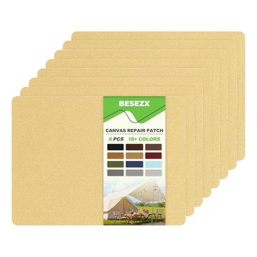 Besezx Canvas Repair Patch - Waterproof Self-Adhesive Fabric Tape | 8PCS, 7.87x5.9 Inches, Beige Yellow