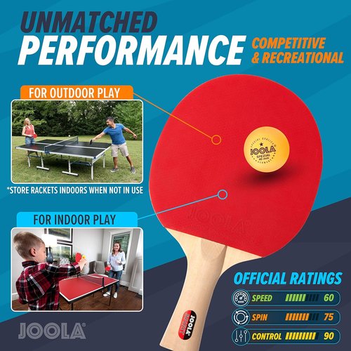 JOOLA Premium Ping Pong Paddles Set of 4 | Advanced Table Tennis Rackets with 10 Training Balls & Case