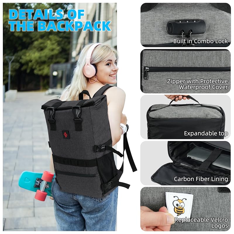 Smell Proof Backpack with Combination Lock - Weather Resistant Expandable Grey (Variation: Expandable Grey)