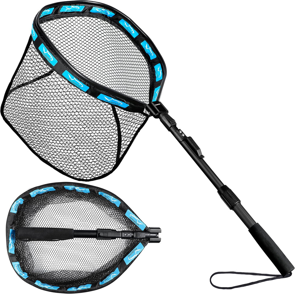 PLUSINNO Fishing Net - Foldable Telescopic Handle with Nylon Mesh for Bass & Trout Fishing | Ideal for Pond, Lake, River