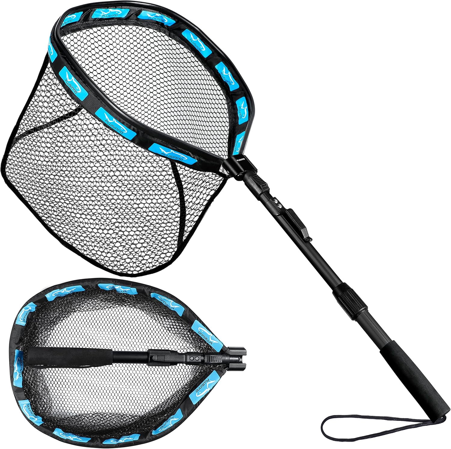 PLUSINNO Fishing Net - Foldable Telescopic Handle with Nylon Mesh for Bass & Trout Fishing | Ideal for Pond, Lake, River