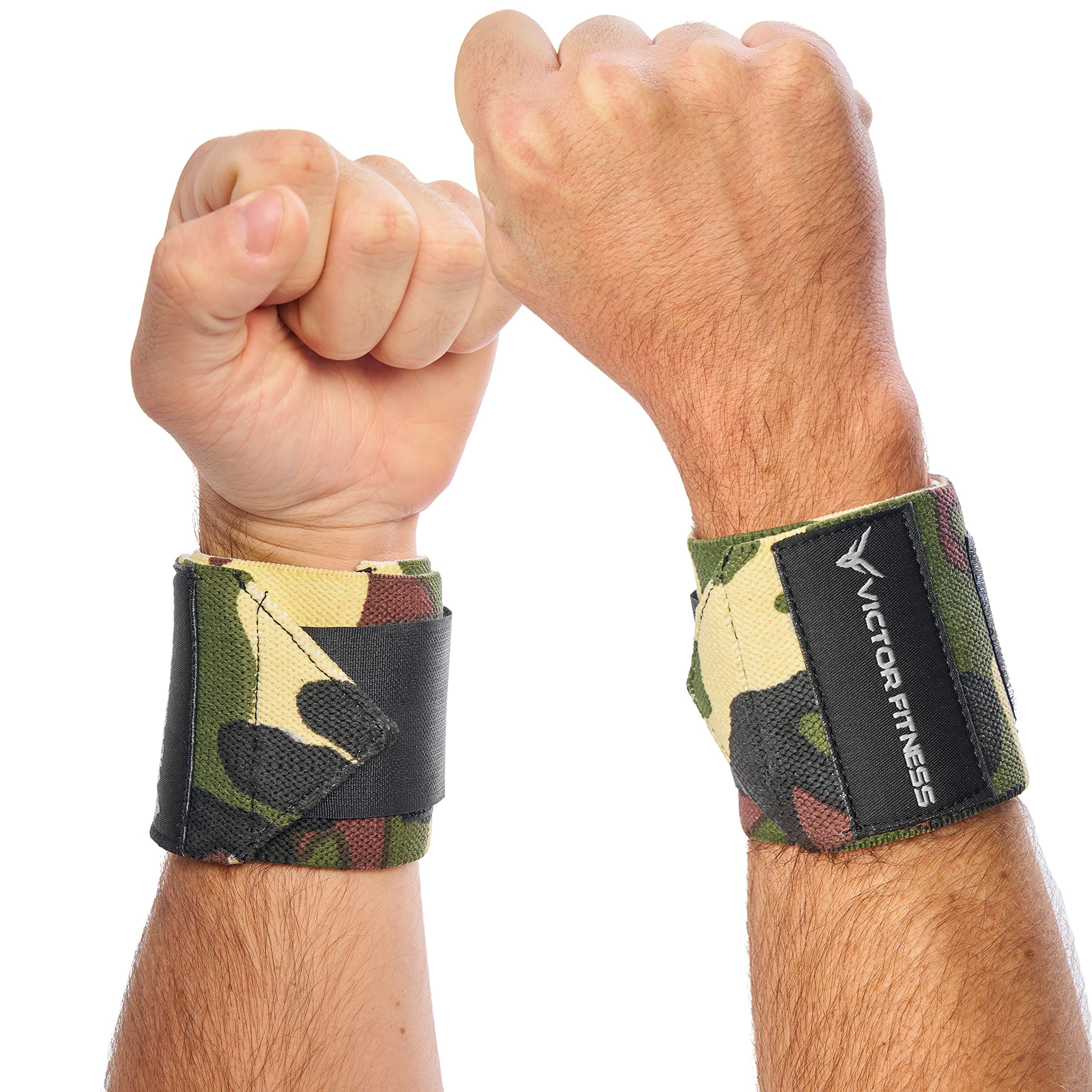 Victor Fitness 18" Powerlifting Wrist Wraps - Perfect for Weightlifting, Strength Training, Bodybuilding (Camo)
