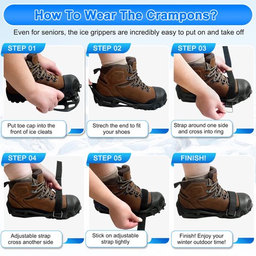 Ice Cleats for Shoes and Boots, Non Slip Ice Shoes Grippers 28 Studs Snow Cleats Crampons for Women Men Ice & Snow Cleats with Adjustable Straps for Winter Hiking Walking Ice Fishing