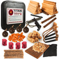 TITAN PPE TinFerno Fire Starting Kit – 100pc Fire Starter for Campfires, Ferro Rod, Magnesium Flint, Char Cloth, Fatwood, Wax Rope, Hemp Wick, Camping, Hiking, Bushcraft & Gift - Emergency Fire Kit