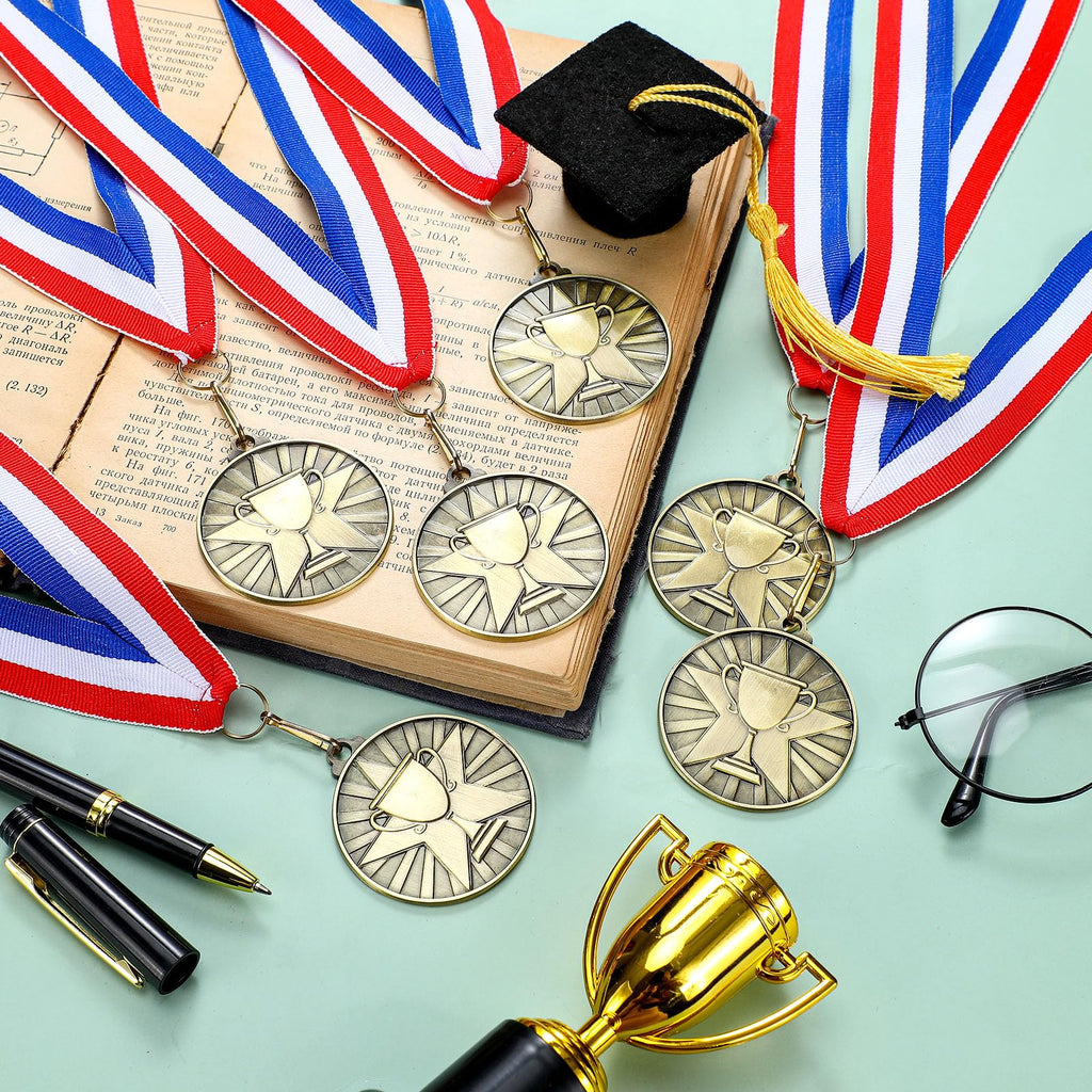 Quelay 30 Pcs 2'' Award Medals Bulk Gold Winner Medals with Neck Ribbons Metal Trophy Award Prize Gift for Tournaments, Competitions, Party, Kids and Adults (Service Award)