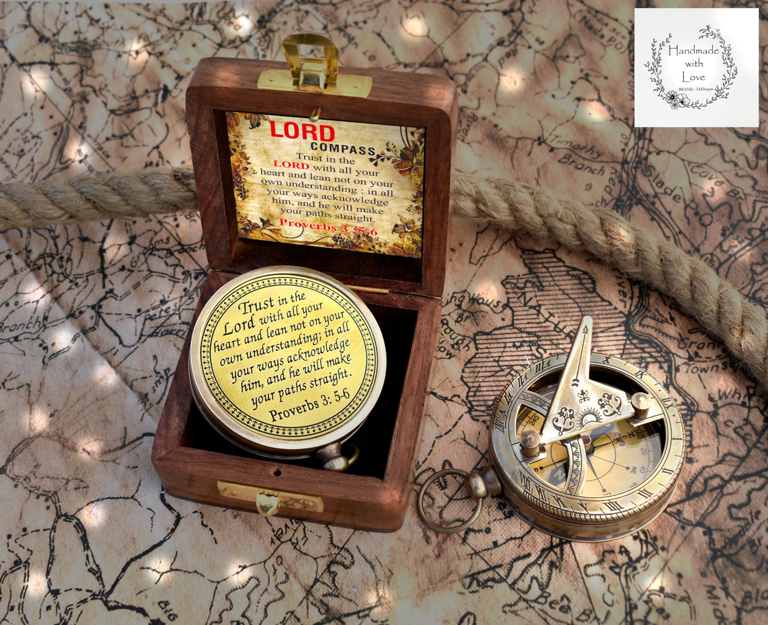 Trust in The Lord-Proverbs 3: 5-6 verse Engraved Sundial Clock in Box Sun Clock Ship Replica Watch, Sundial Compass, Gift Compass, 2025 Graduation Gifts- Baptism Gifts Compass for Women Mens Boy Girls