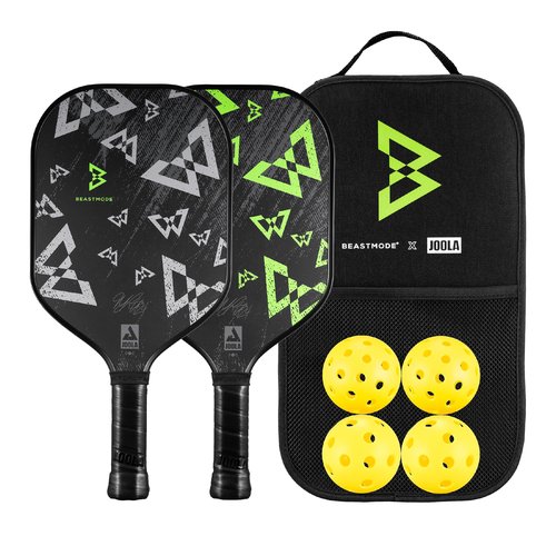 JOOLA Beastmode Pickleball Paddles Set of Two with Reinforced Fiberglass Surface and Honeycomb Polypropylene Core - Includes 2 Pickleball Rackets, 4 Pickleball Balls, and Carry Bag with Strap