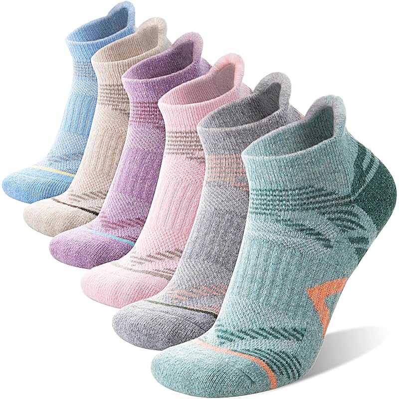 Merino Wool Ankle Hiking Socks for Men & Women - 5 Pairs, Medium (Beige/Purple/Light Pink/Green/Grey/Blue)