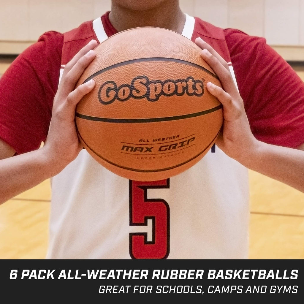 GoSports Indoor/Outdoor Rubber Basketballs - Six Pack of Size 7 Balls with Pump & Carrying Bag