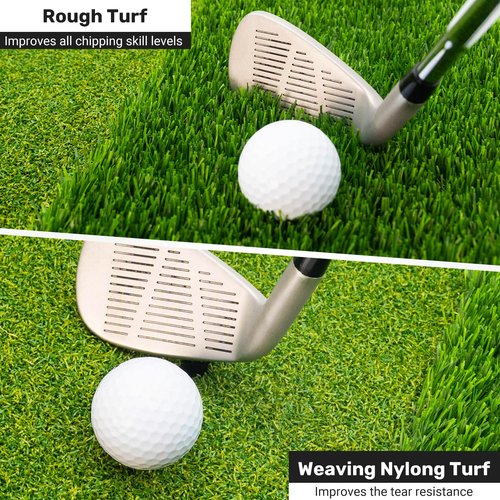 Portable & Foldable Golf Practice Mat – Dual-Turf Golf Hitting Mat for Indoor & Outdoor Swing and Chipping – Fairway & Rough Turf Golf Training Mat for Backyard and Home