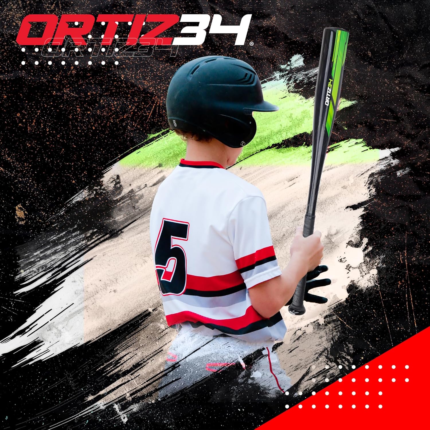 Ortiz34 Youth T-Ball Set - 25” Aluminum Bat with -10 Drop & 9” Lightweight Foam Core Glove | Vibrant Graffiti Print