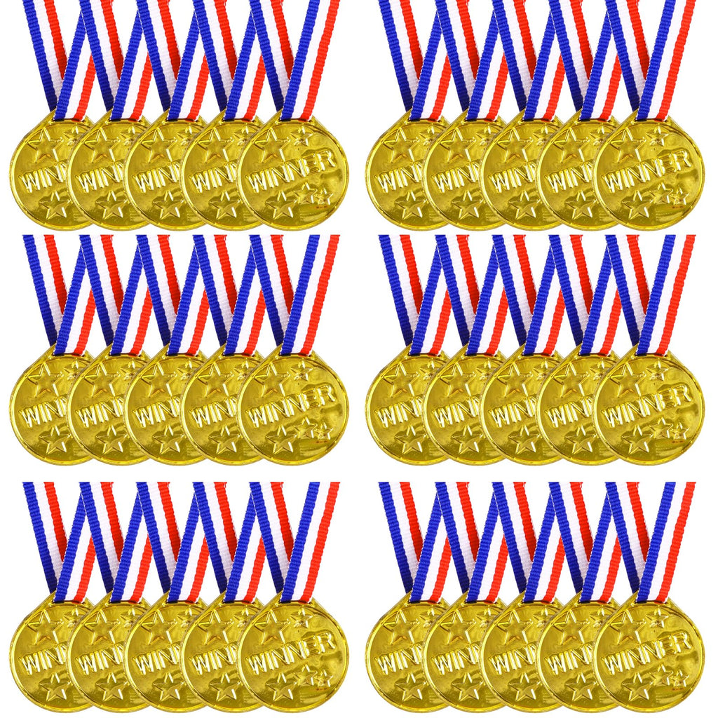LOKIPA 30PCS Gold Medals, Plastic Medals Winner Award Medals for Sports, Games Competitions, Party Favors and Decorations