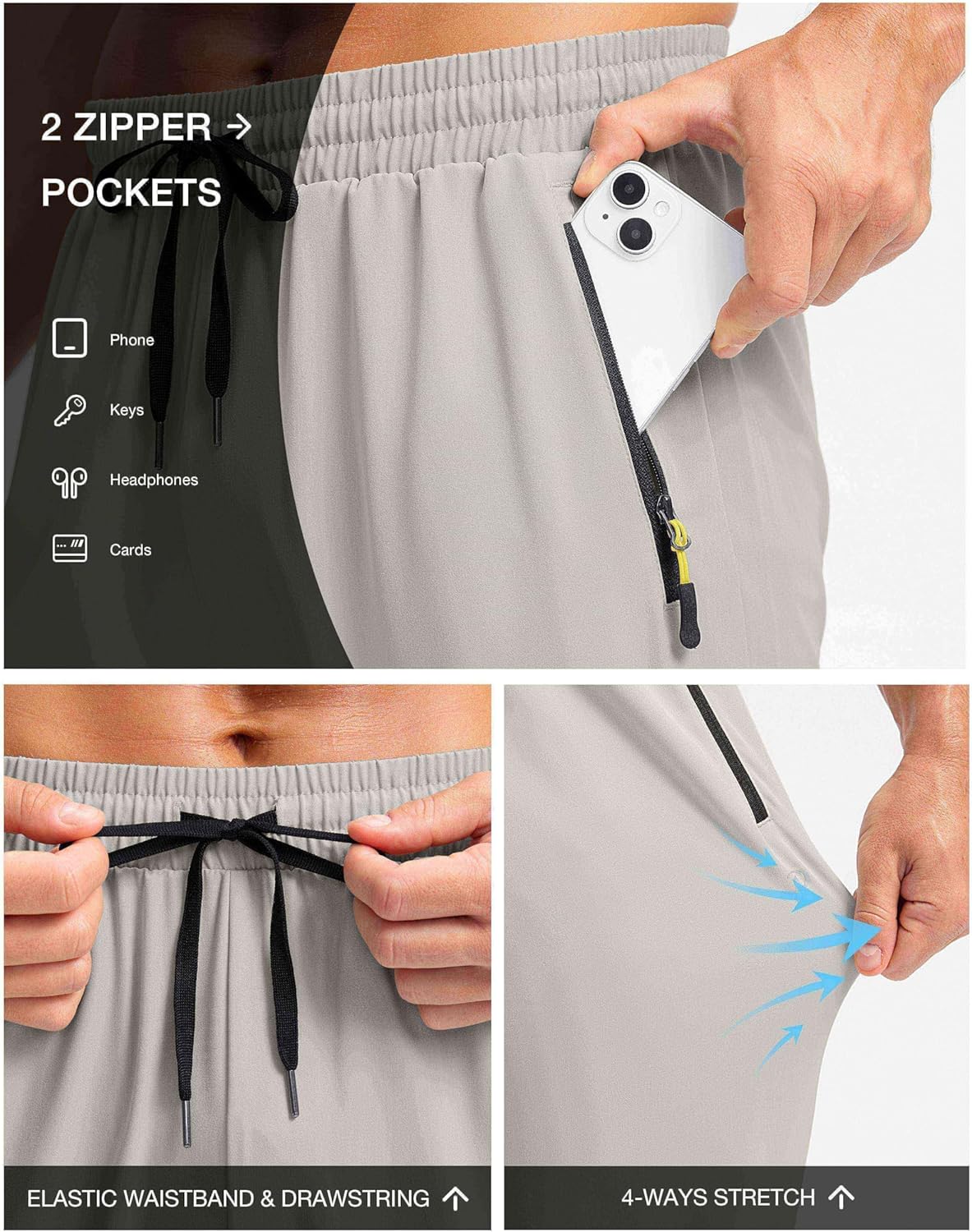 Pudolla Men's Lightweight Hiking Pants - Quick Dry Outdoor Sweatpants with Zipper Pockets | Athletic Travel Gear