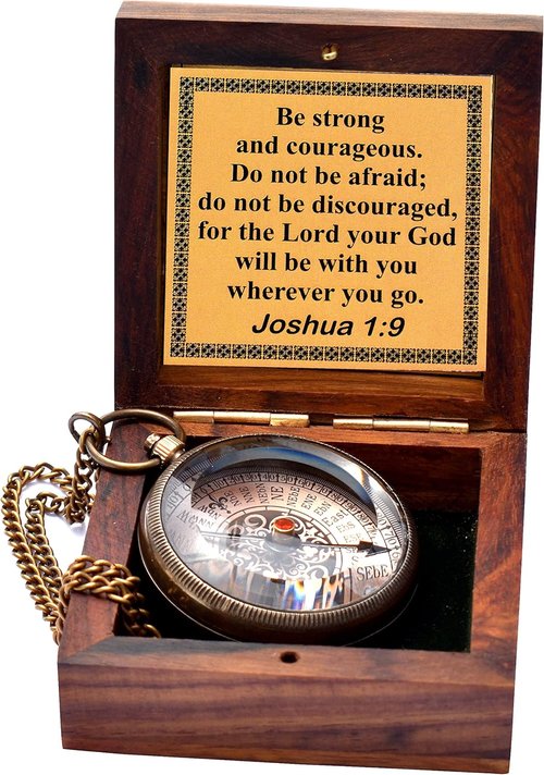 Be Strong and Courageous Compass - Solid Brass Engraved Directional Gift | Baptism & Confirmation for Boys & Girls
