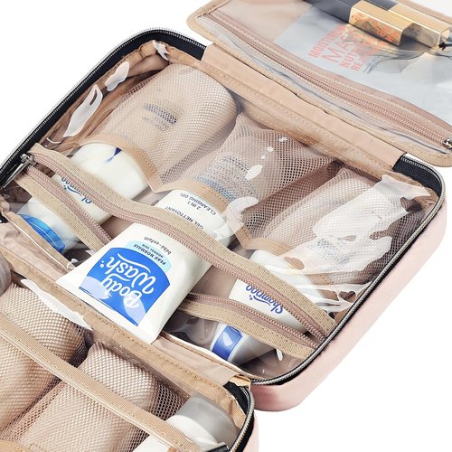 NISHEL Travel Toiletry Bag - Portable Hanging Organizer for Travel Essentials | Medium Size, Pink