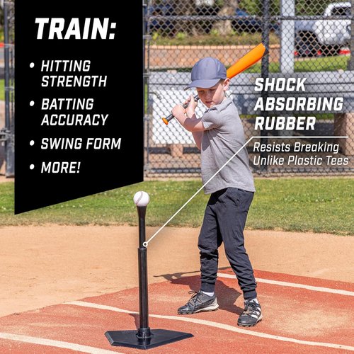 GoSports Batting Tees - Adjustable Rubber Hitting Tee for Baseball & Softball | Jr. or Standard Size