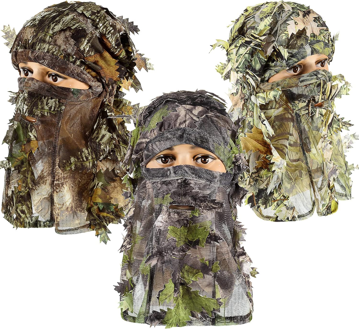 Sintege 3D Camo Turkey Hunting Face Mask - Full Coverage Ghillie Hat | 3-Piece Camouflage Set