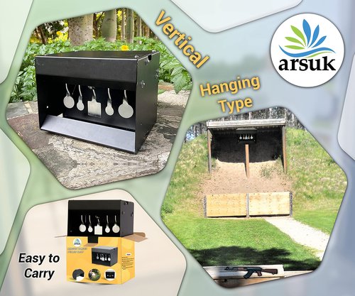 ARSUK Pellet Gun Target Trap with Resetting Center Shot – Metal Bullet Trap for BB Guns, Pellet Guns, and Airsoft – 7x6.2x6.2 Inch Pellet Target Trap for Indoor & Outdoor Shooting Practice
