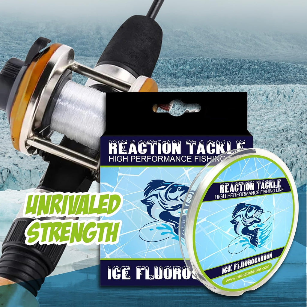 Reaction Tackle Ice Fluorocarbon Fishing Line - High Strength & Abrasion-Resistant, Fast-Sinking, Virtually Invisible