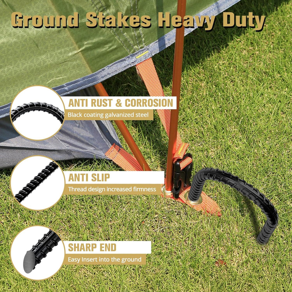 Skiennix Trampoline Stakes - Heavy Duty 12 Inch U-Shaped Ground Anchors | Galvanized Steel for Outdoor Use