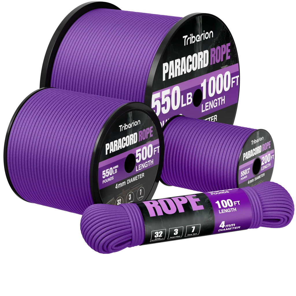 Paracord Rope 550 lb - 200ft 5/32" Parachute Cord 4MM 7-Strand para Cord - Heavy Duty Spool String for Survival,Camping Gear, Survival Bracelet, Clothesline - Purple