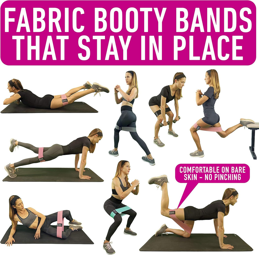 Skiennix Resistance Bands - Fabric Elastic Workout Bands Set for Legs, Glutes & Thighs - 4 Booty Bands