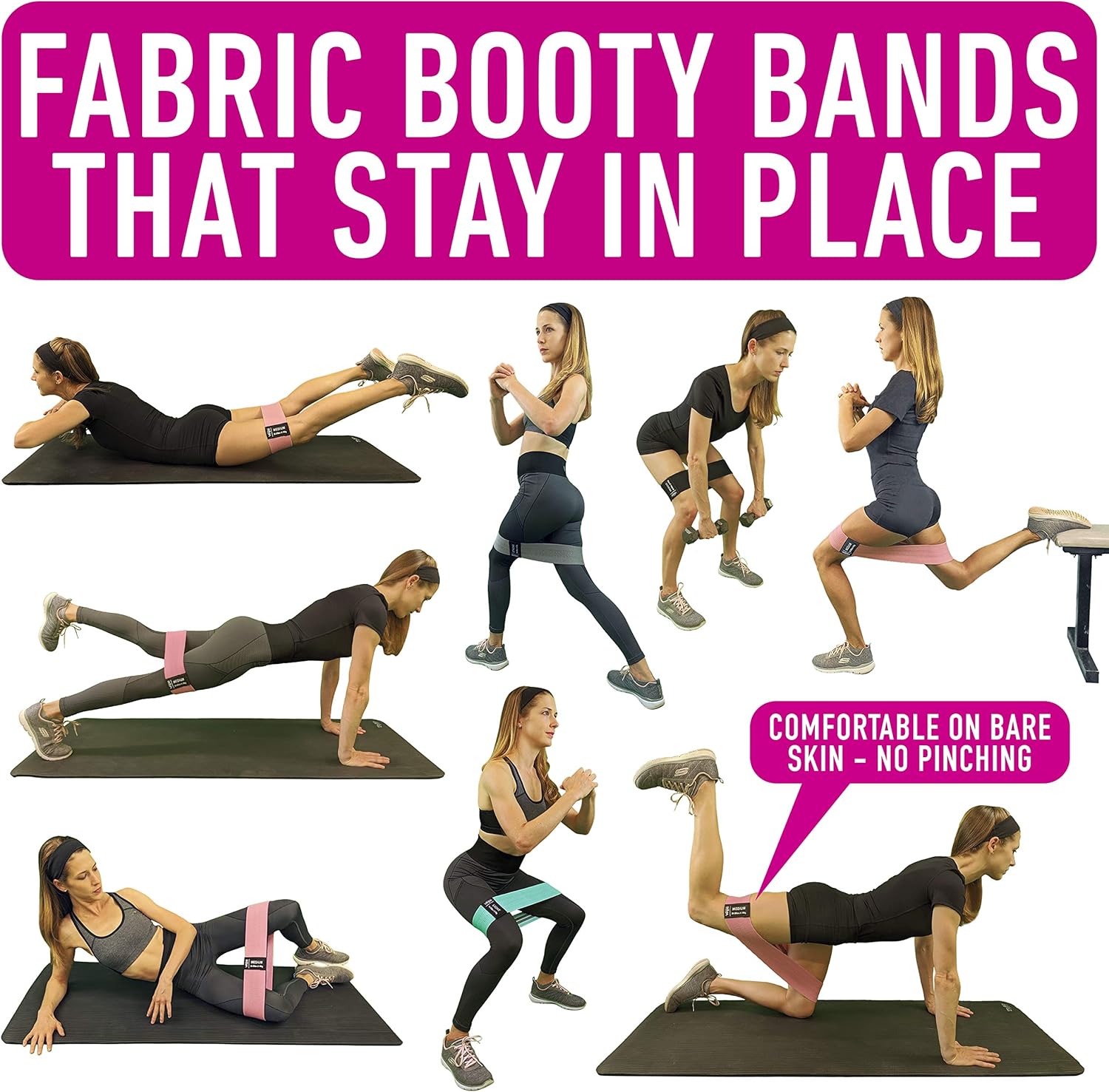 Skiennix Resistance Bands - Fabric Elastic Workout Bands Set for Legs, Glutes & Thighs - 4 Booty Bands