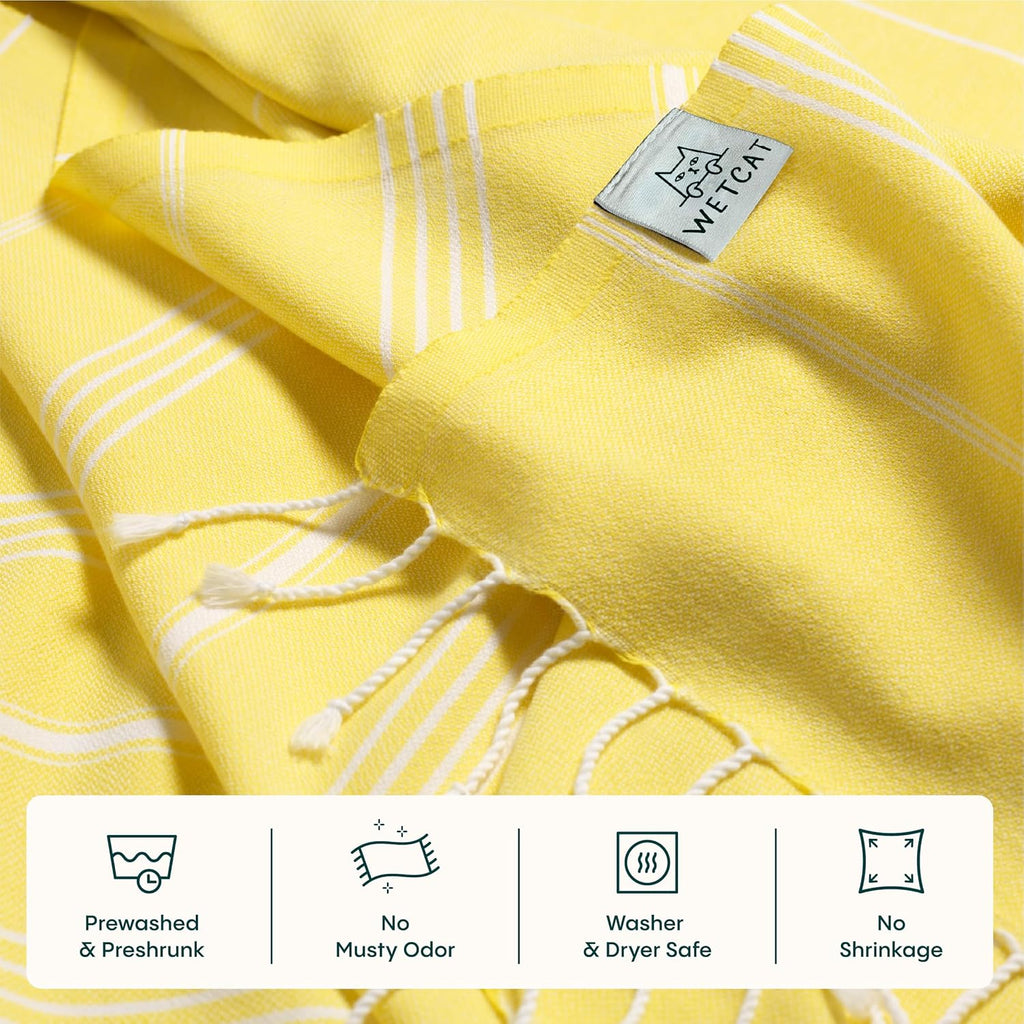 WETCAT Oversized Turkish Beach Towel - 100% Cotton, Quick Dry, Sand Free | Extra Large 38" x 71" - Yellow