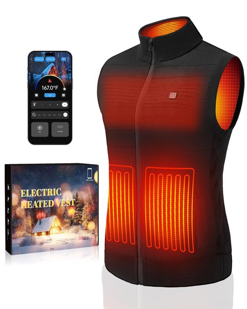 FIHOXU Women’s Heated Sweater Vest with 16000mAh Battery, Soft Knit Electric Heated Vest, App & Button Control