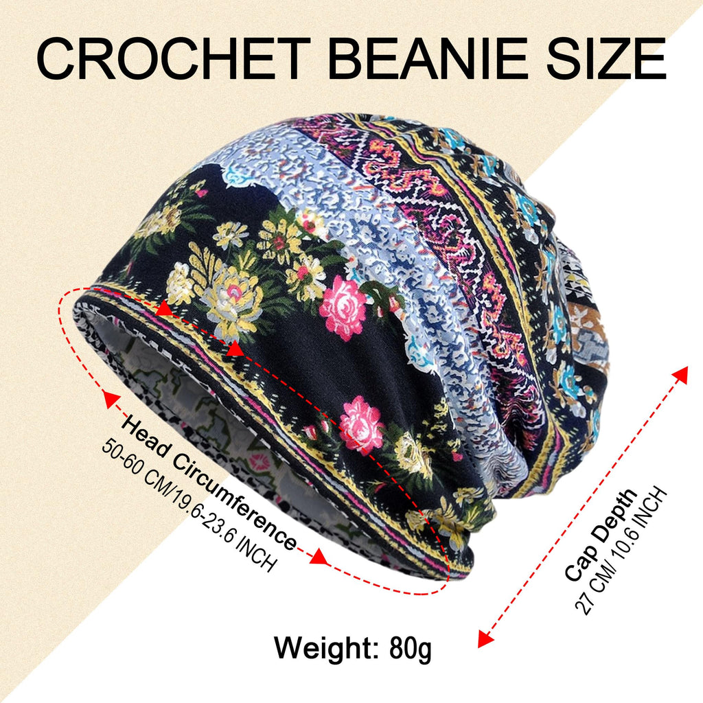 Women's Summer Beanie for Men Hat Boho Hats Adult Dwarf Hats Chemo Cap Cancer Headwear Caps Baggy Skull Sleep Cap Nightcap (A-1332Pack)