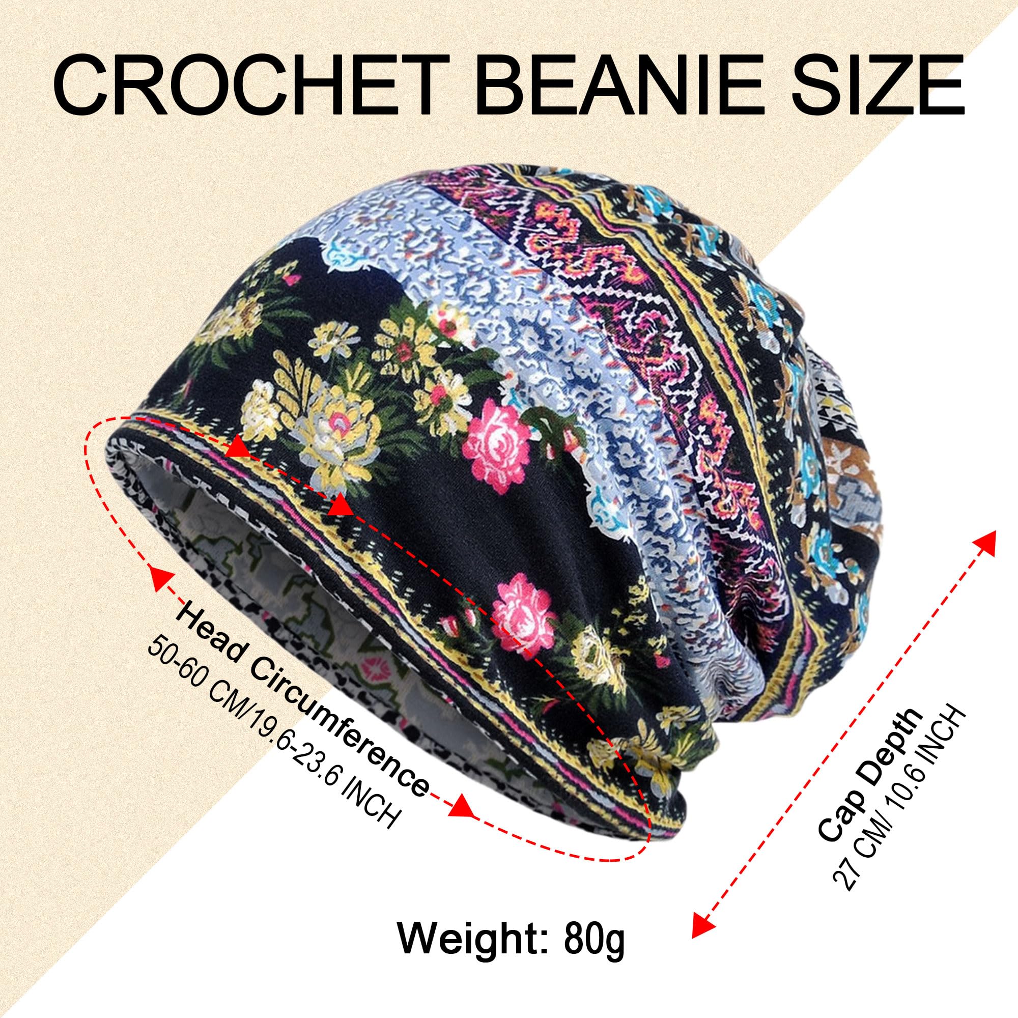 Women's Summer Beanie for Men Hat Boho Hats Adult Dwarf Hats Chemo Cap Cancer Headwear Caps Baggy Skull Sleep Cap Nightcap (A-1332Pack)