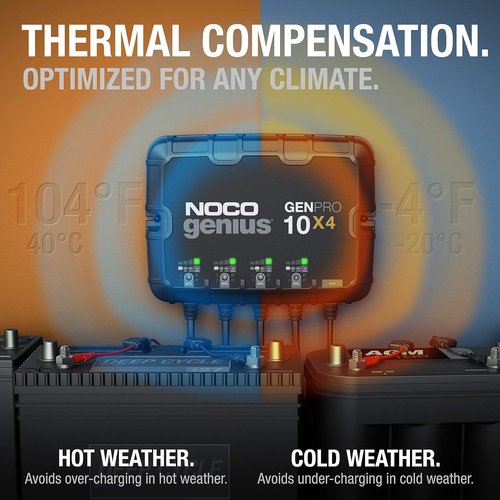 NOCO Genius GENPRO10X4 Onboard Battery Charger - 4-Bank, 40A, Waterproof, 12V with Overcharge Protection & Temperature Compensation