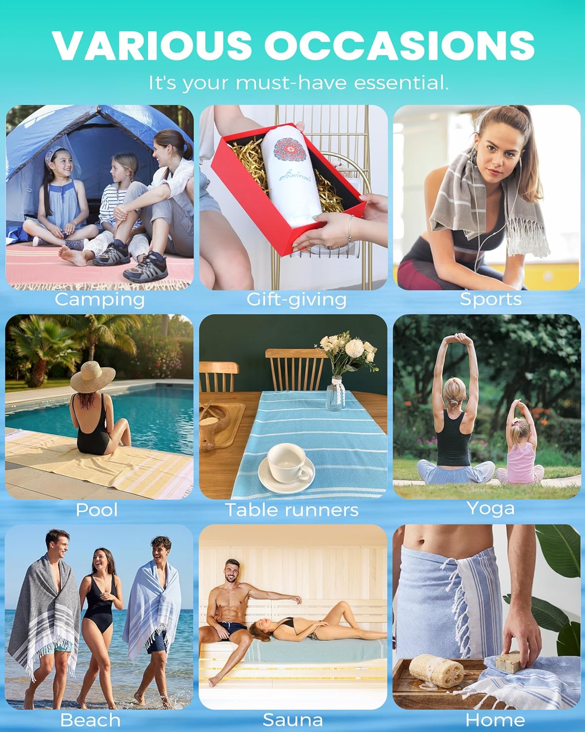 Skiennix Turkish Beach Towels - Quick Dry, Sand-Free, Oversized, Soft & Absorbent | 2-Pack, Stripe Design