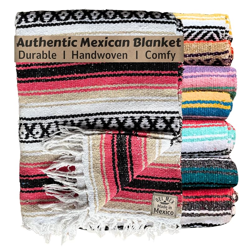 Del Mex Pink/Tan Falsa Blanket 70 x 50 inches - Handmade Mexican Throw