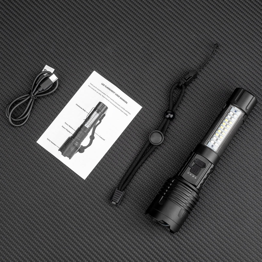 Rechargeable LED Flashlight Super High Lumens, 7 Modes Waterproof Flashlight, Powerful Bright Flashlight for Camping Hiking Emergency