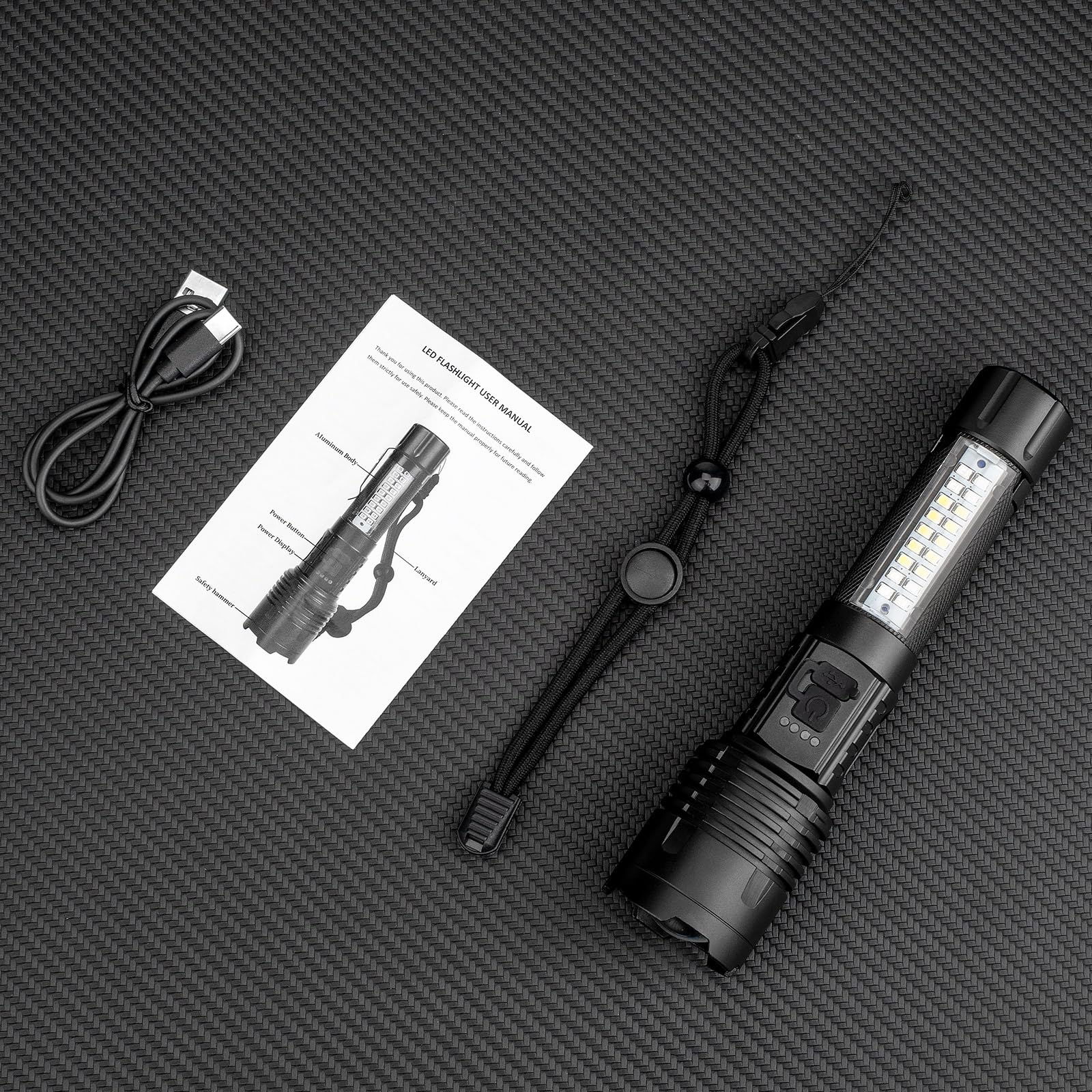 Rechargeable LED Flashlight Super High Lumens, 7 Modes Waterproof Flashlight, Powerful Bright Flashlight for Camping Hiking Emergency